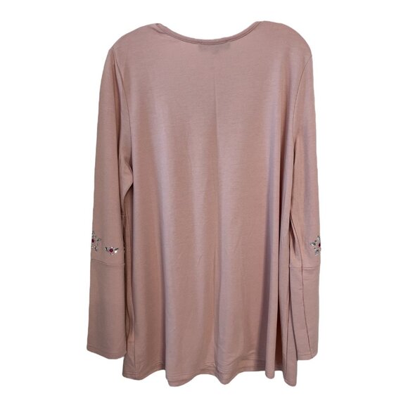 Joan Boyce Embellished Tunic Top Pink XL Rhinestone Long Sleeve Bling Stretchy - Picture 4 of 5
